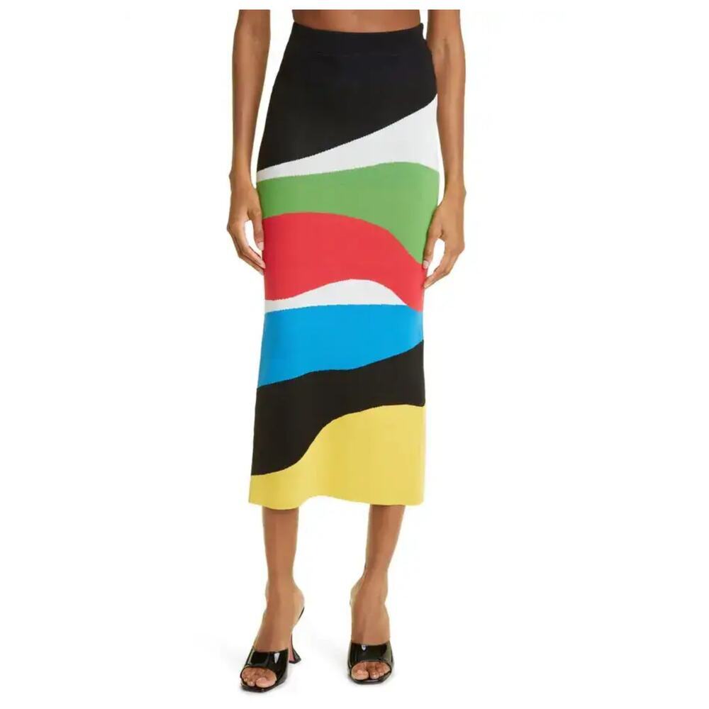 NEW STAUD Karina Stripe Jacquard Pencil Skirt Size XS
